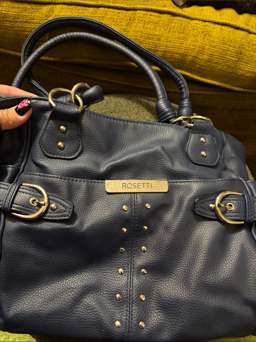 Rosetti Navy Studded Shoulder Bag with Gold Accents